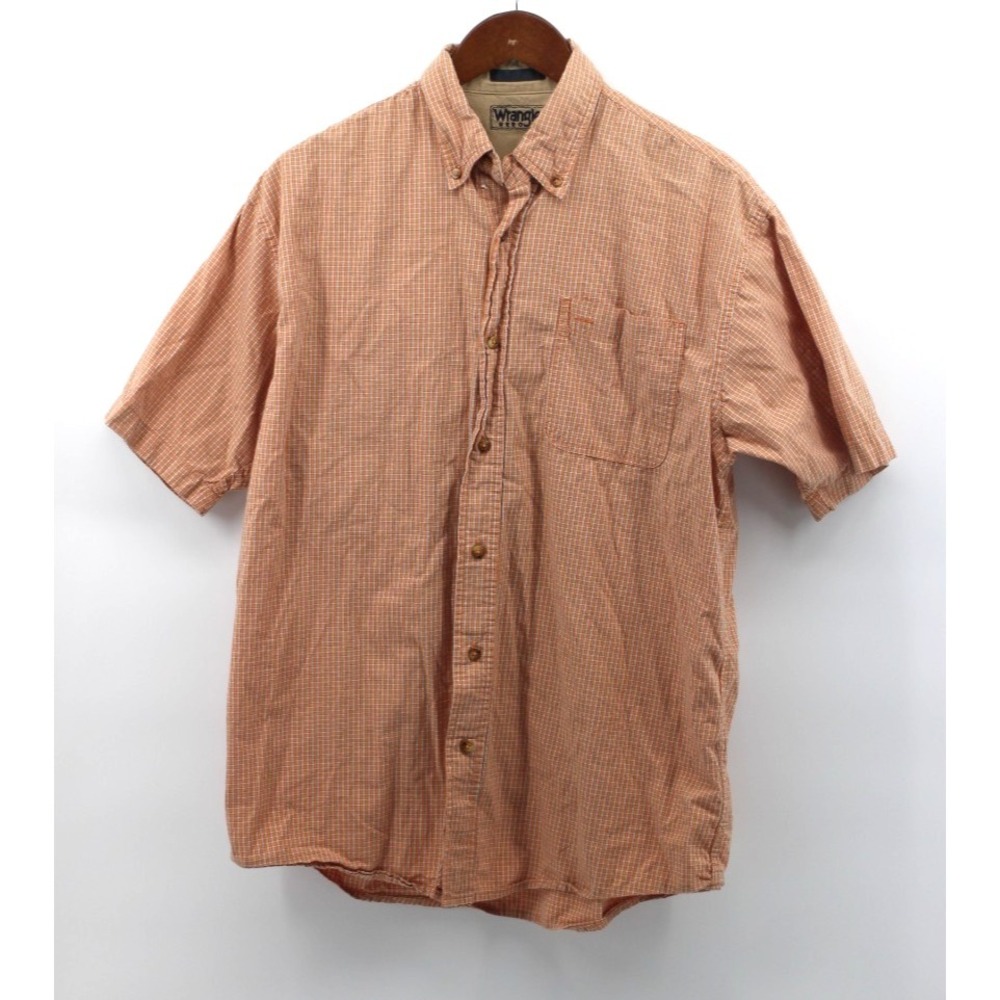 Wrangler Hero Orange Plaid Button‎ Down Short Sleeve Pocket